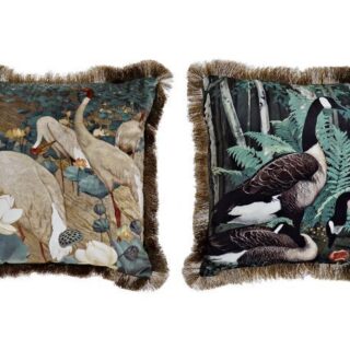 COJÍN CISNES CON FLECOS TERCIOPELO 45 X 45 CM 350GR.