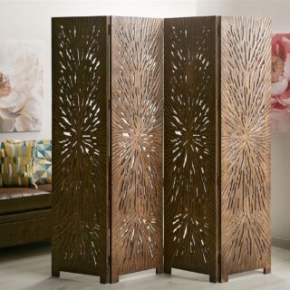 BIOMBO SEPARADOR MADERA TALLADO ABSTR. MARRÓN 180 X 182 CMS.