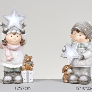 FIGURA NIÑA CON ESTRELLA NAVIDEÑA DE LED 27cm