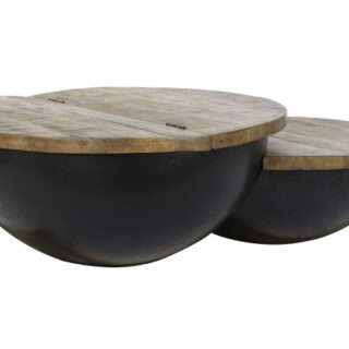 MESA DE CENTRO SEMIREDONDA COLOR CAFE Y MADERA 114X76X33cm