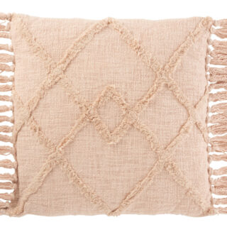 COJÍN FLECOS ROSA PALO 50×50 cm.