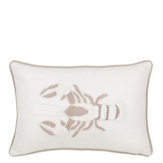 COJÍN BORDADO LANGOSTA BLANCO Y BEIS 45x30x15 cm