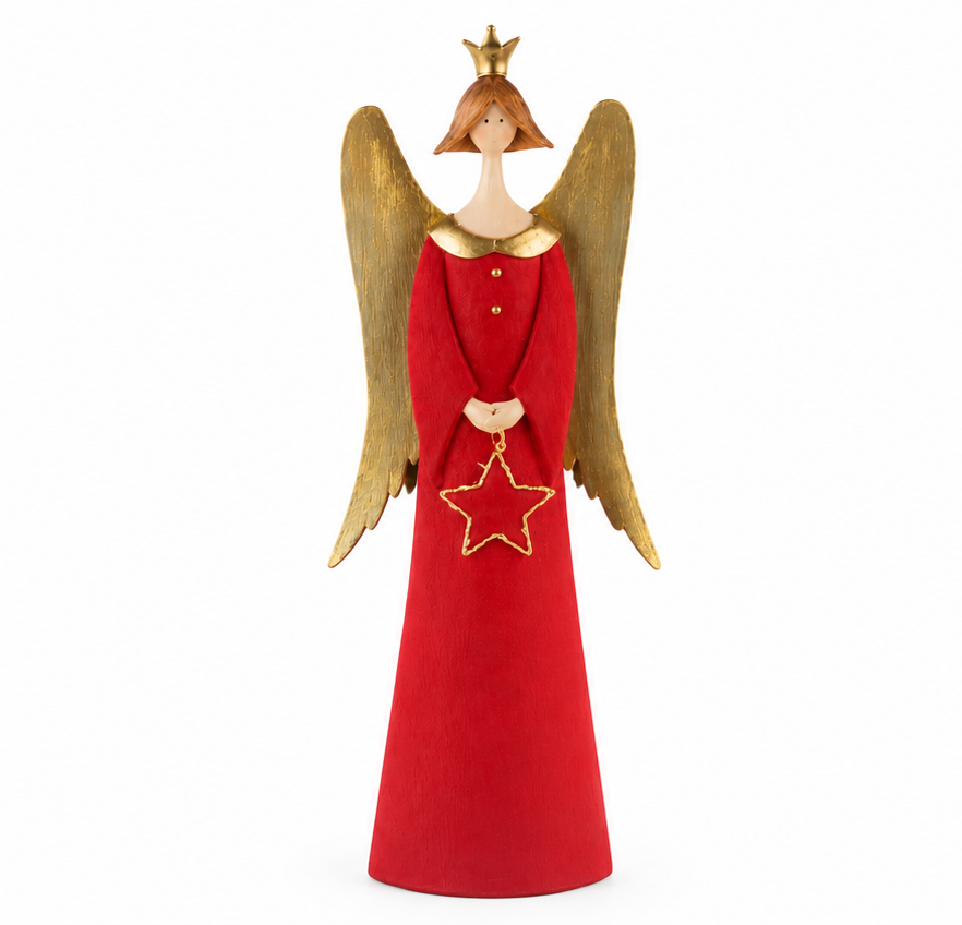 ÁNGEL DECORATIVO ROJO-ORO LUZ LED 44CM