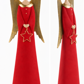 ÁNGEL METAL ROJO-ORO LUZ LED 65CM